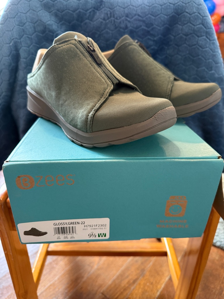 Bzees Glossy Zip-Front Slip-On In Olive